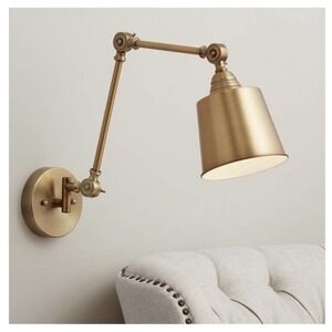 360 Lighting Mendes Modern Swing Arm Wall Lamps Antique Brass Hardwired Set Of 2